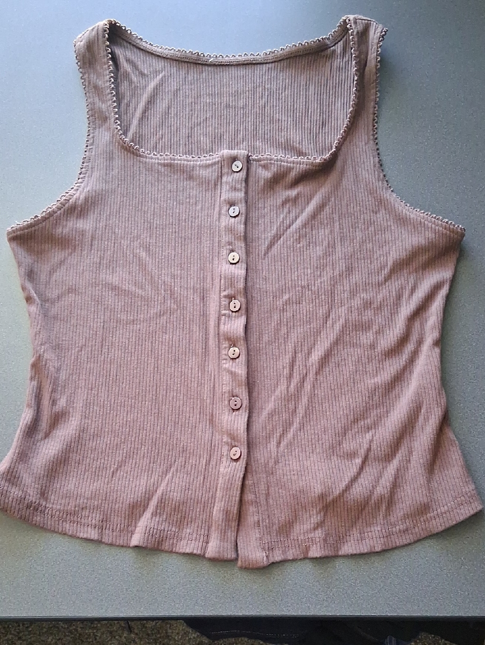 Ribbed Knit Chocolate Brown Button Up Tank Top L